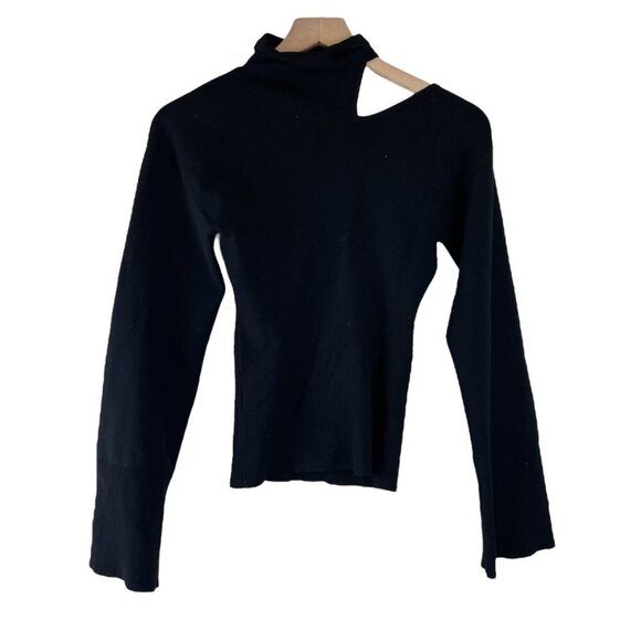 A.L.C. Black Edith Asymmetrical Cutout Turtleneck Pullover Sweater - Picture 6 of 6